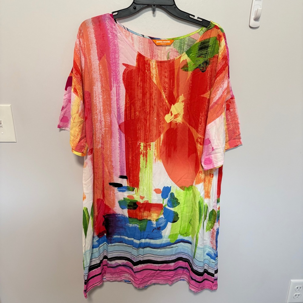 Jams World Abstract Floral Shift Dress Womens Multicolor size Large Rayon Mini